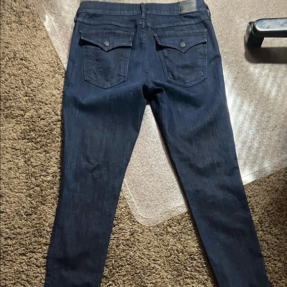 TRUE RELIGION HALLE MID RISE SUPER SKINNY JEANS. DARK BLUE - Picture 2 of 4